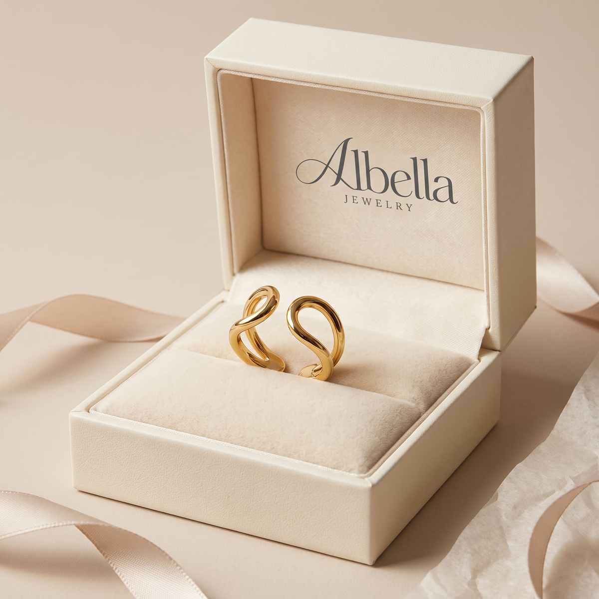 Irregular Wave Ring – Gold in Albella Jewelry gift box