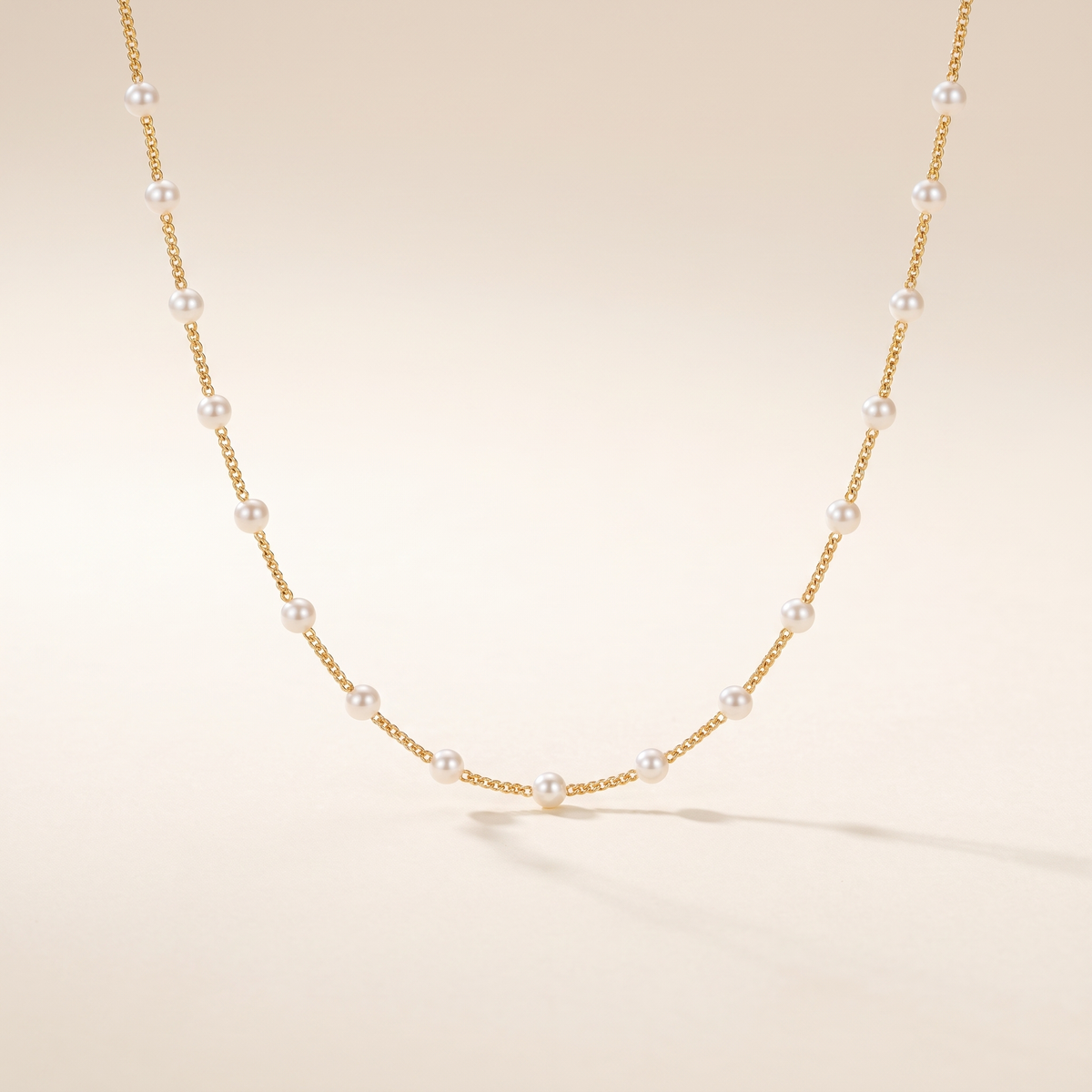 Spaced Pearl Chain Necklace – Gold – Albella Jewelry
