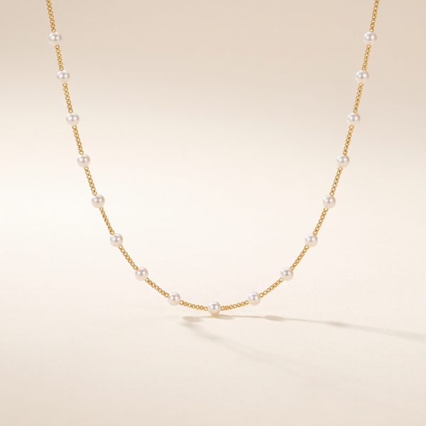 Spaced Pearl Chain Necklace – Gold – Albella Jewelry