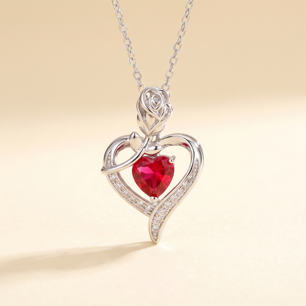 Ruby Heart Pendant Necklace – Silver – Albella Jewelry