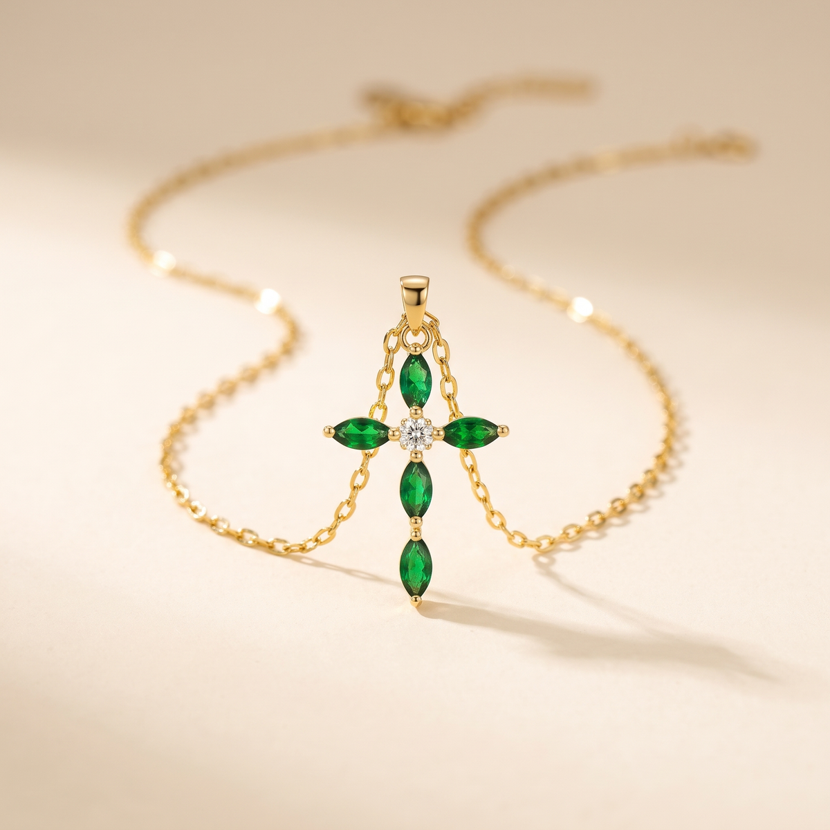 Marquise Emerald Cross Necklace – Gold – Albella Jewelry