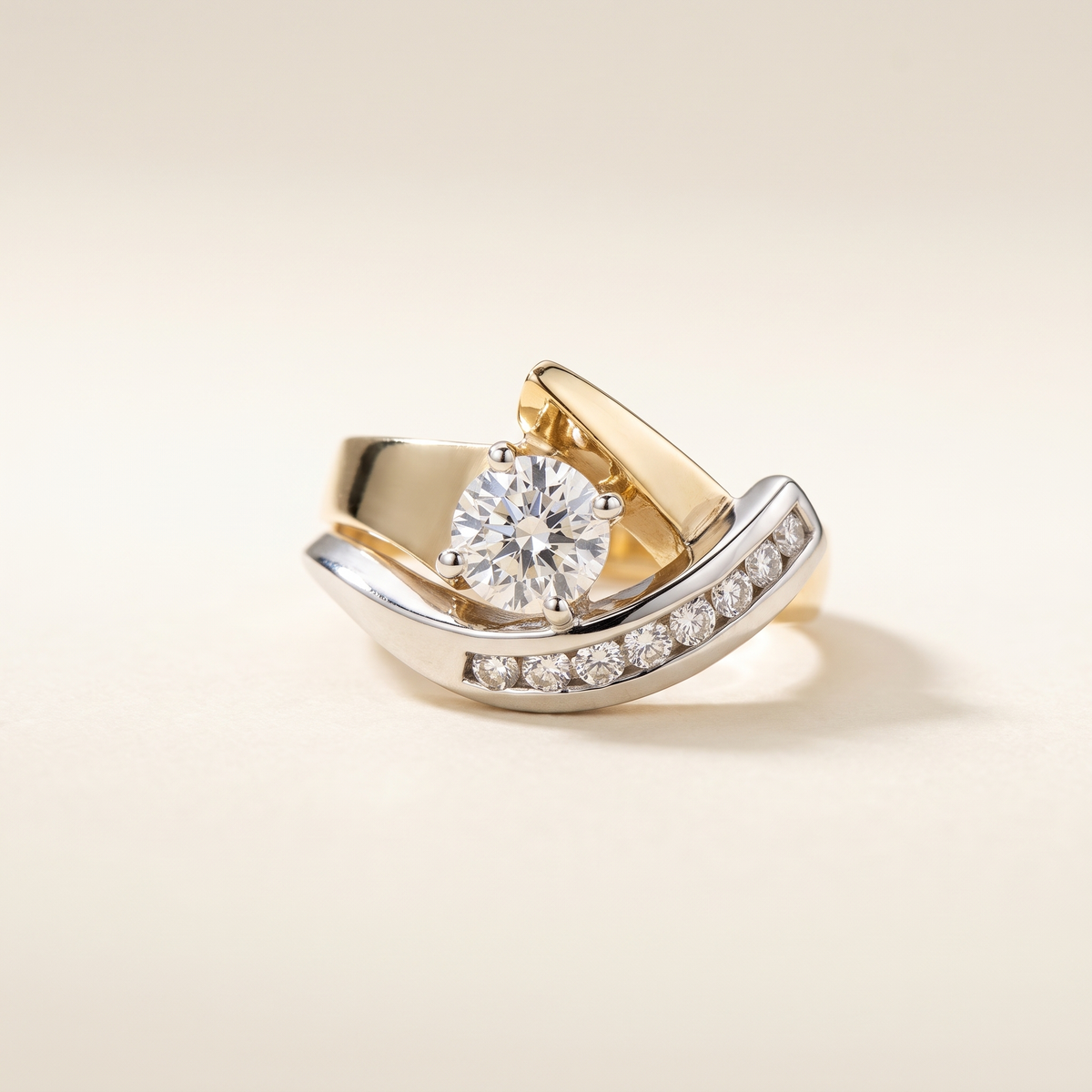 Antique Irregular Gold & Silver Zirconia Ring – Mixed Gold – Albella Jewelry