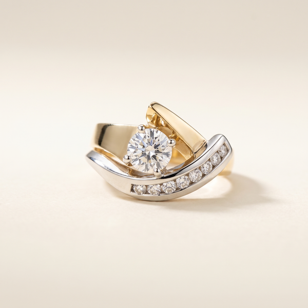 Antique Irregular Gold & Silver Zirconia Ring – Mixed Gold – Albella Jewelry
