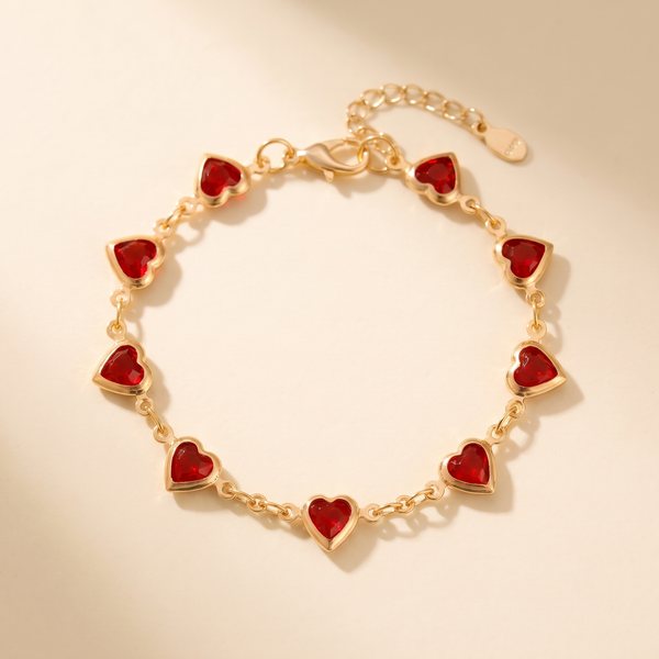 Ruby Heart Chain Bracelet – Gold – Albella Jewelry