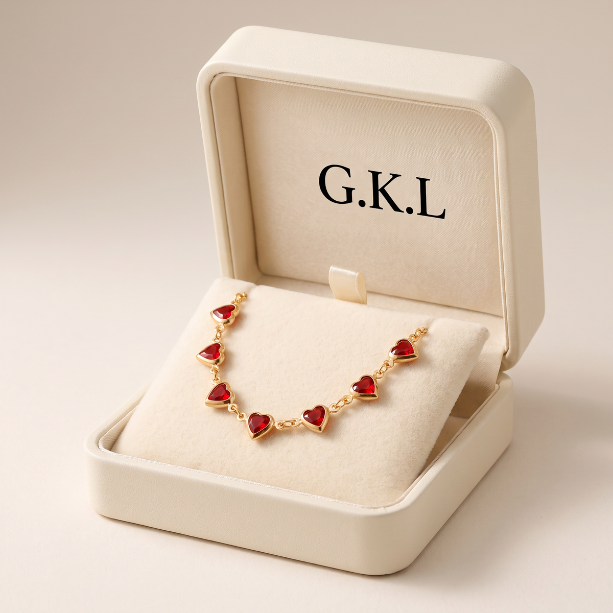 Ruby Heart Chain Bracelet – Gold in Albella Jewelry gift box