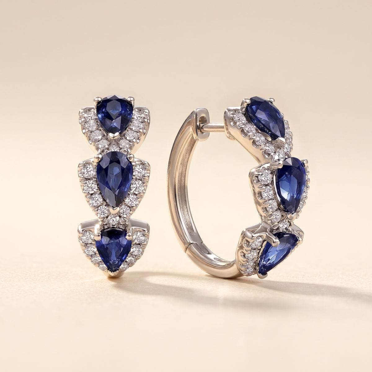 Sapphire Halo Hoop Earrings – Silver – Albella Jewelry