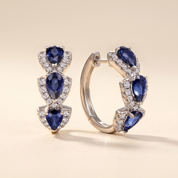 Sapphire Halo Hoop Earrings – Silver – Albella Jewelry