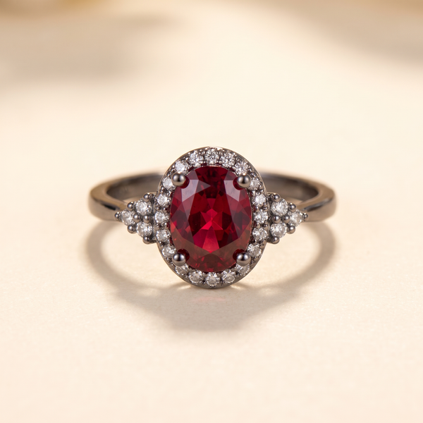 Ruby Halo Ring – Silver – Albella Jewelry