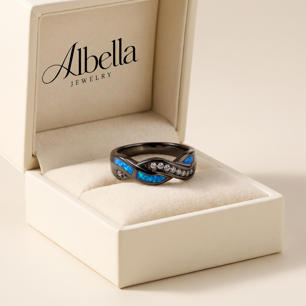 Twisted Pavé Ring – Silver in Albella Jewelry gift box