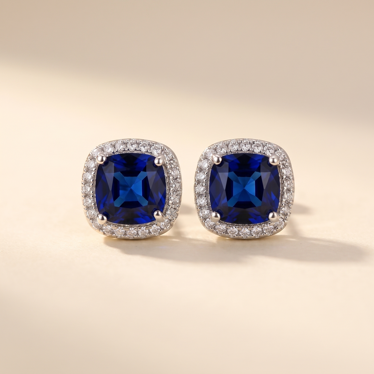 Sapphire Halo Stud Earrings – Silver – Albella Jewelry