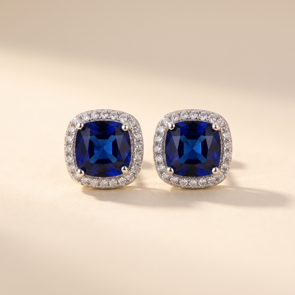 Sapphire Halo Stud Earrings – Silver – Albella Jewelry