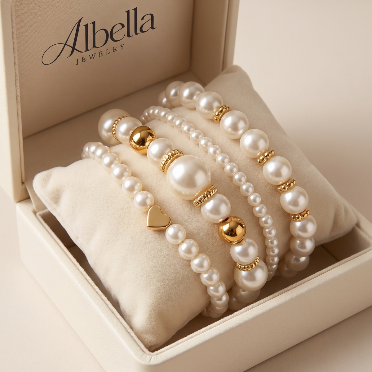 Pearl Bracelet Set – Gold in Albella Jewelry gift box
