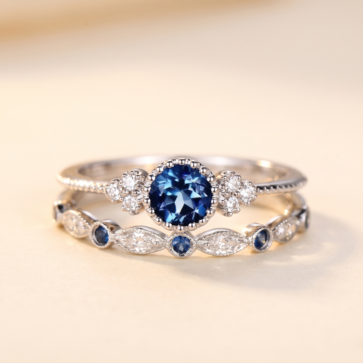 Sapphire Halo Ring – Silver – Albella Jewelry