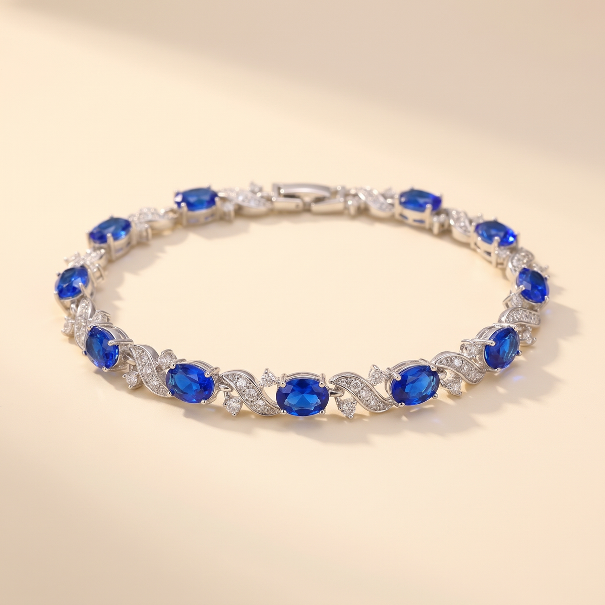 Floral Sapphire Link Bracelet – Silver – Albella Jewelry