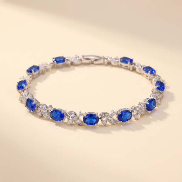 Floral Sapphire Link Bracelet – Silver – Albella Jewelry