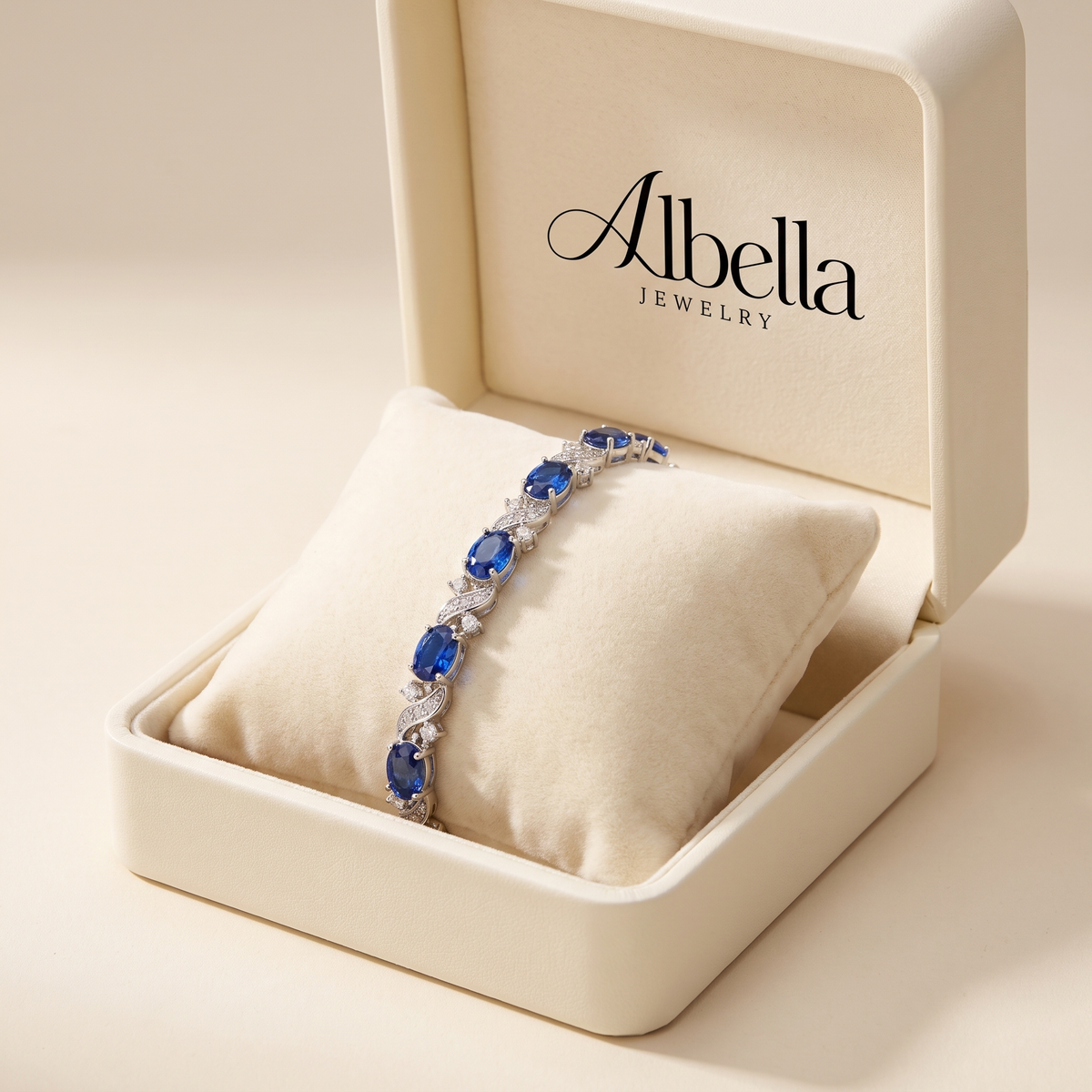 Floral Sapphire Link Bracelet – Silver in Albella Jewelry gift box