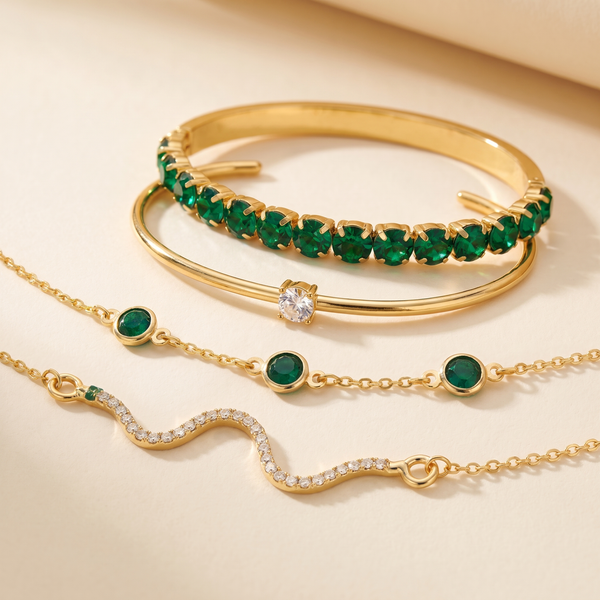 Emerald Bracelet Set – Gold – Albella Jewelry