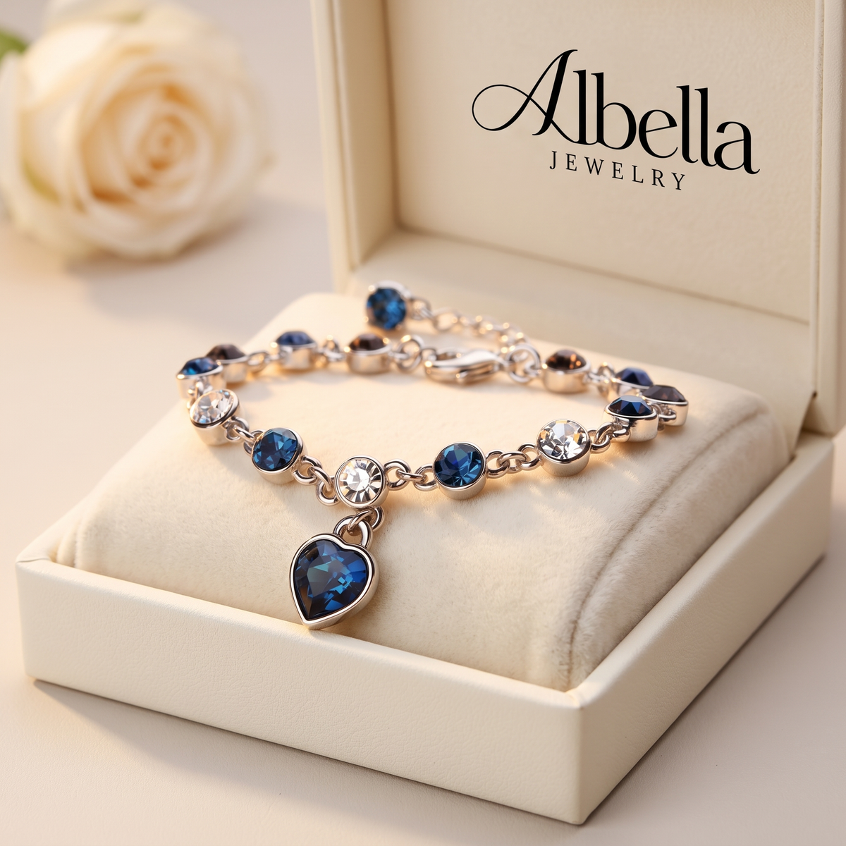 Sapphire Heart Chain Bracelet – Silver in Albella Jewelry gift box