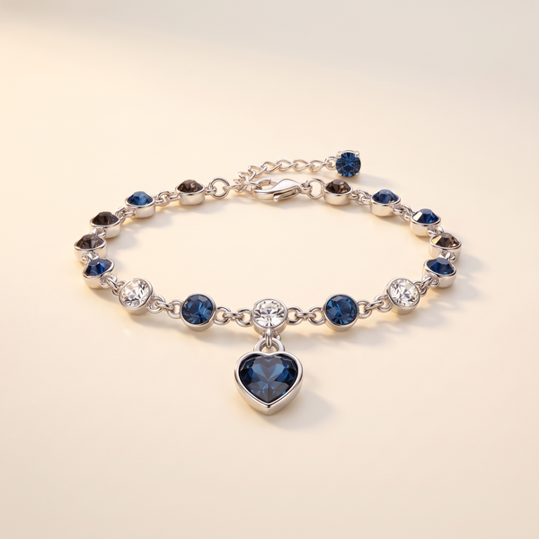 Sapphire Heart Chain Bracelet – Silver – Albella Jewelry
