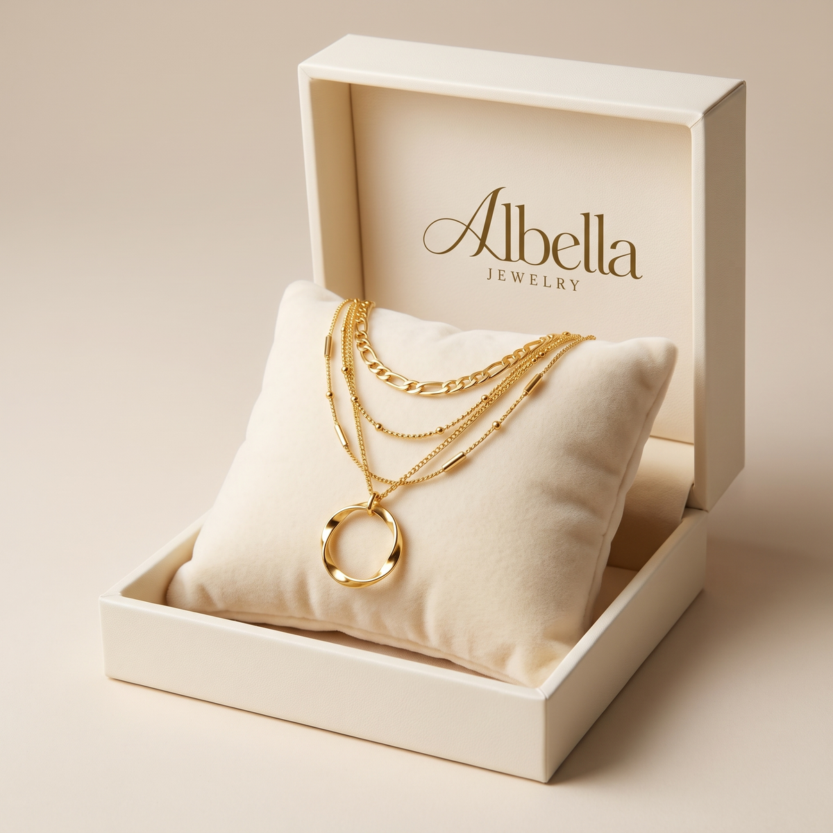 Classic Three-Row Gold Necklace in Albella Jewelry gift box