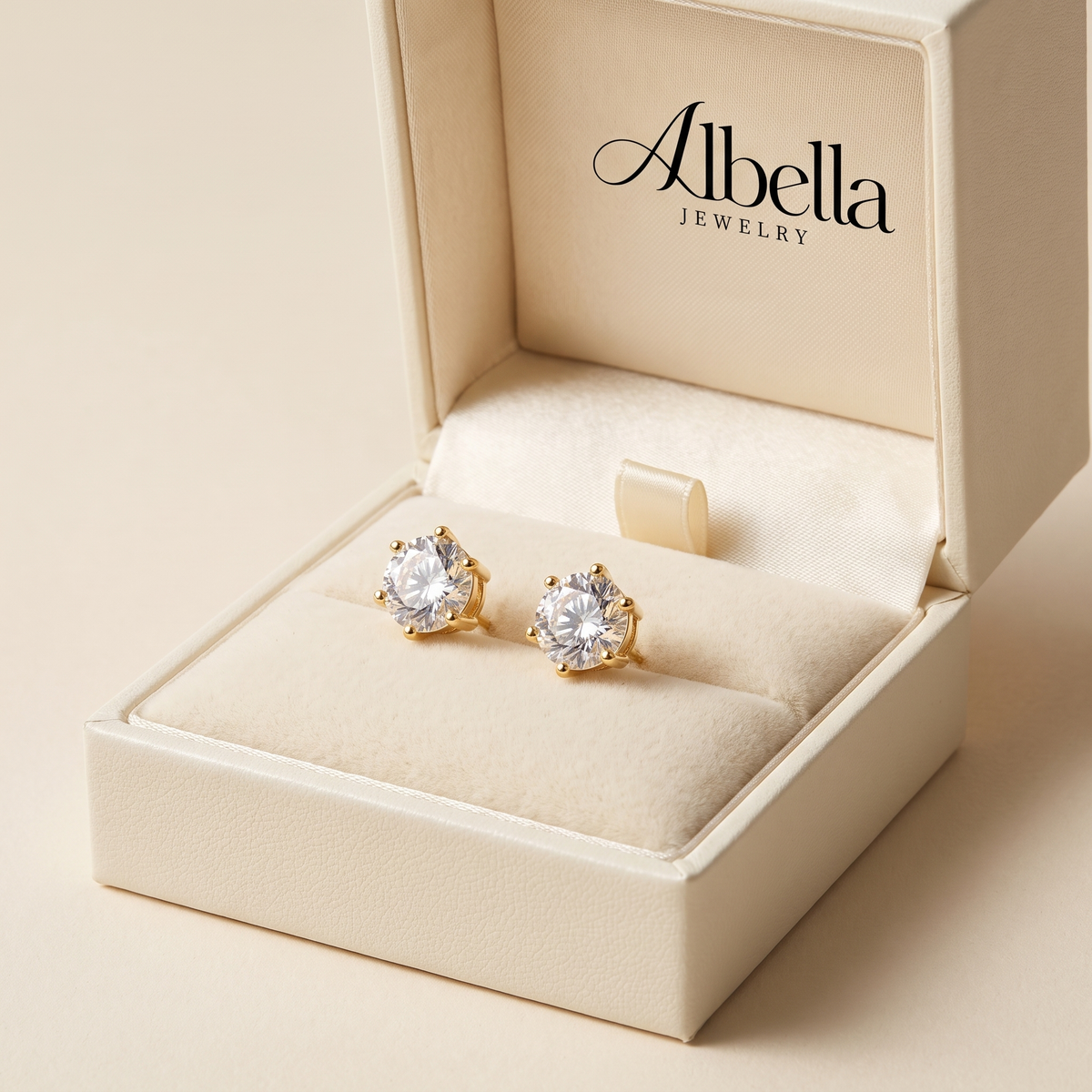 Tera Diamond Stud Earrings in Albella Jewelry gift box