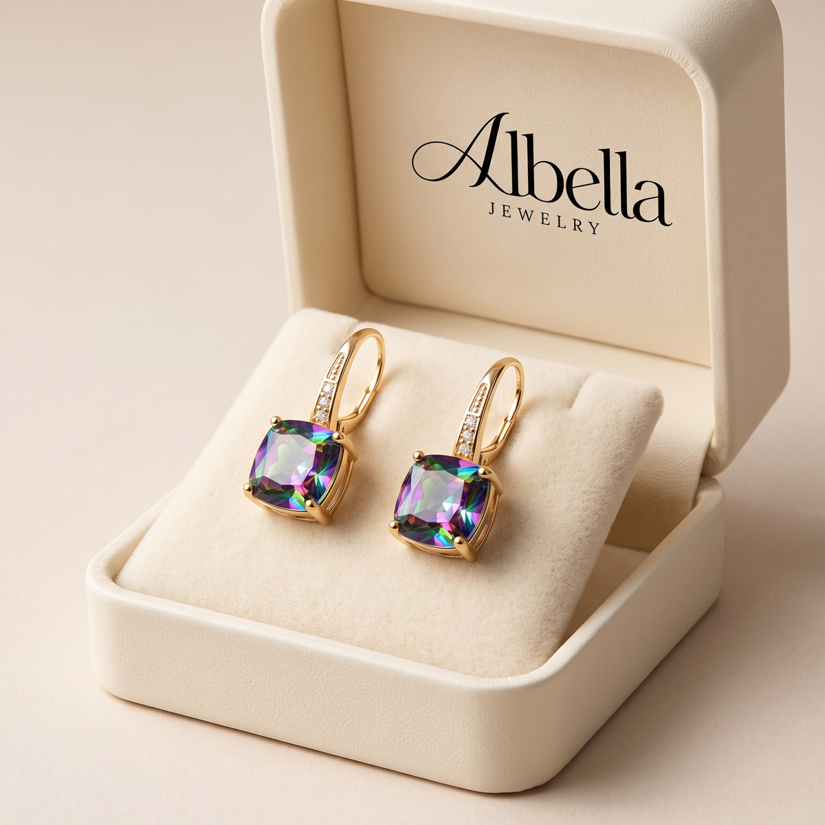 Mystic Stone Hoop Earrings in Albella Jewelry gift box