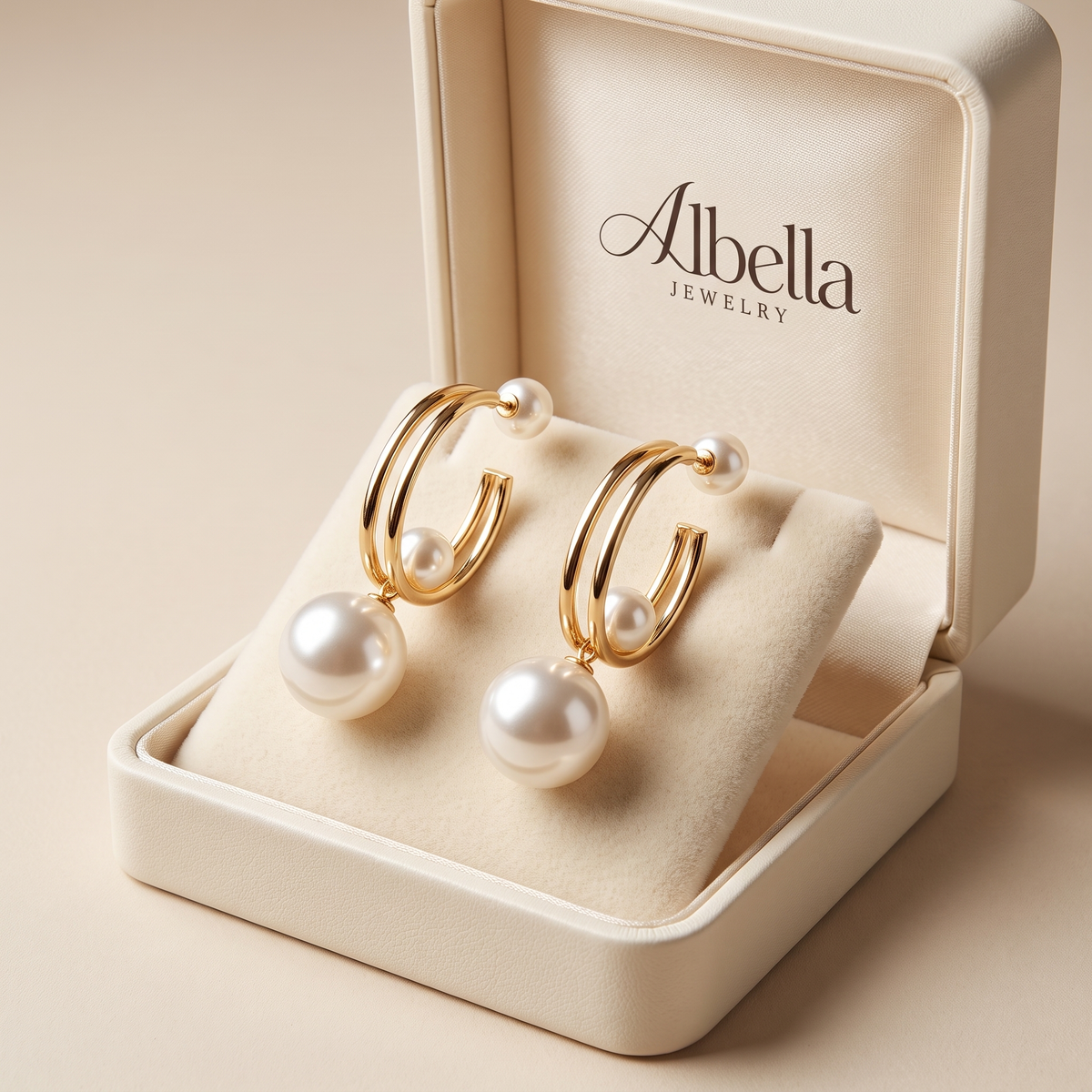 Vintage Gold Pearl Earrings in Albella Jewelry gift box