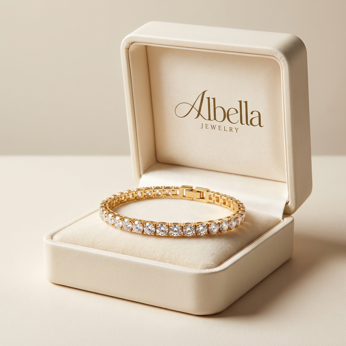 Gold Tennis Bracelet in Albella Jewelry gift box