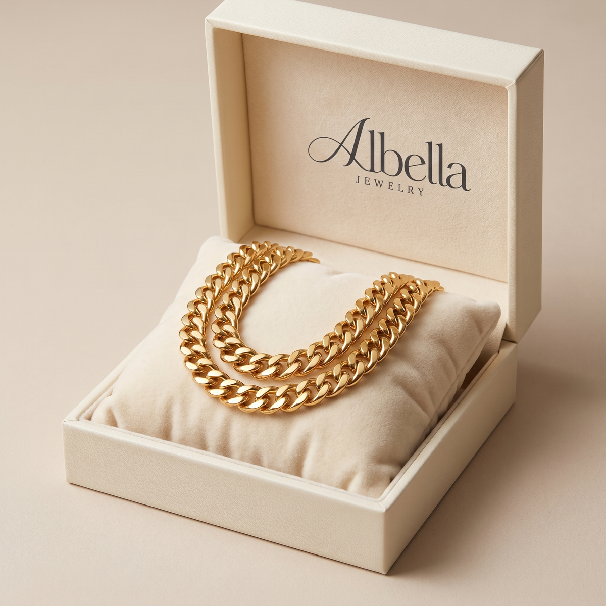 Classic Curb Chain Necklace in Albella Jewelry gift box