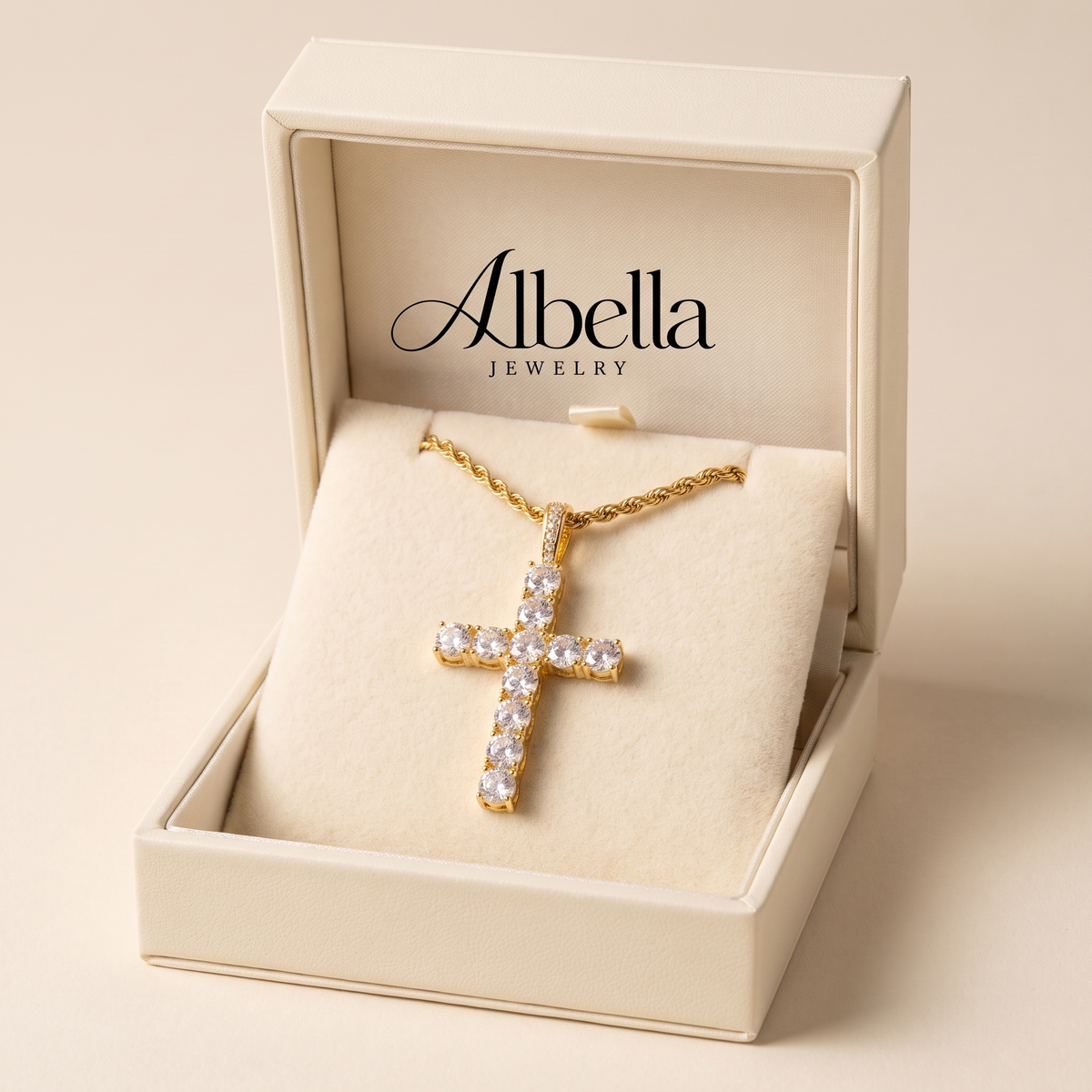 Classic Diamond Cross Necklace in Albella Jewelry gift box
