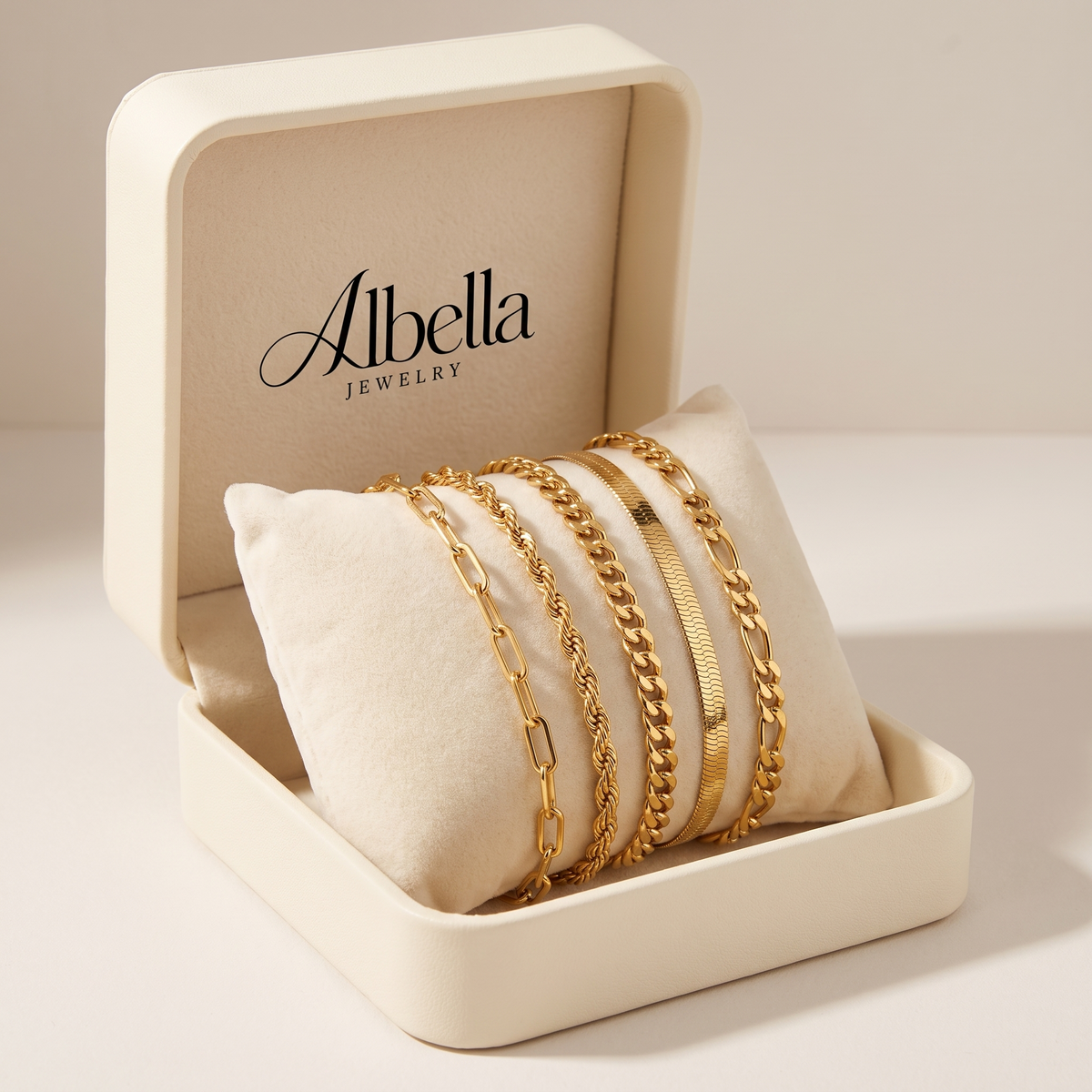 Ellis Layered Bracelet Set in Albella Jewelry gift box