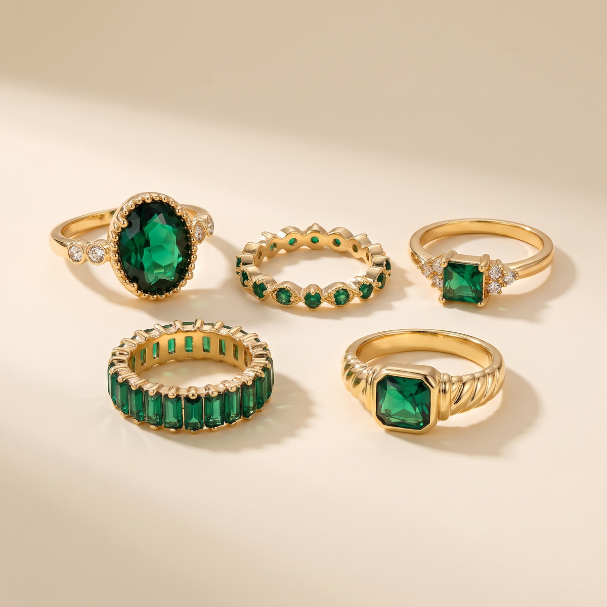Zarina Exquisite Gold Ring Set with Emerald – Albella Jewelry
