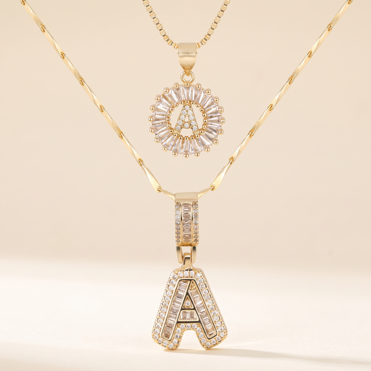 Pavé Initial Letter Necklace Set – Albella Jewelry