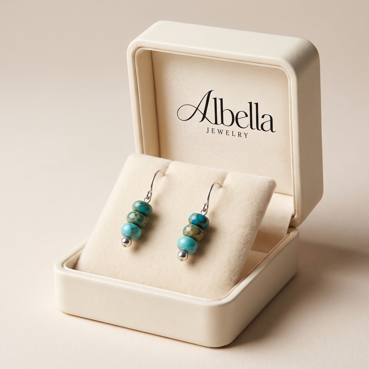 Ocean Turquoise Beaded Earrings in Albella Jewelry gift box