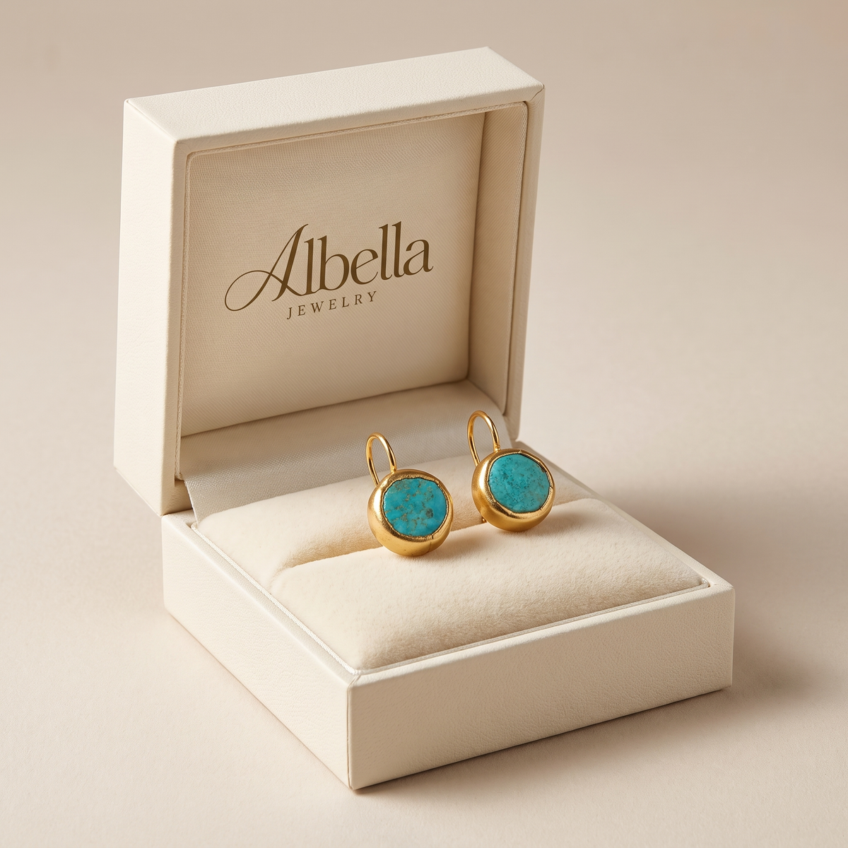 Enchanting Gold Turquoise Earrings in Albella Jewelry gift box