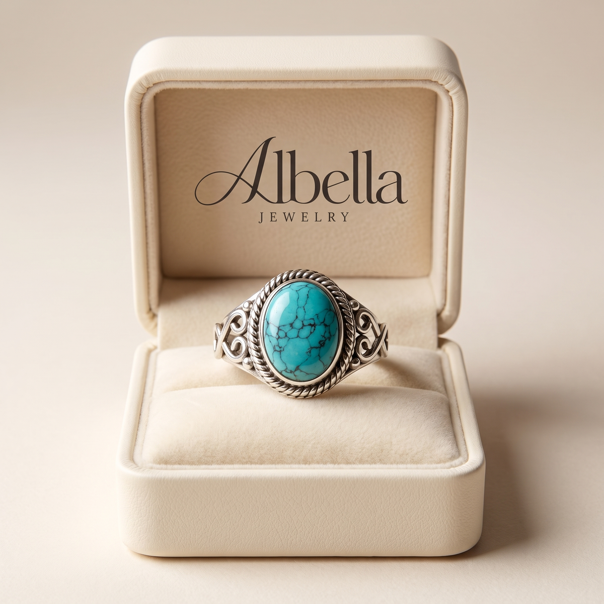 Classic Silver Turquoise Ring in Albella Jewelry gift box