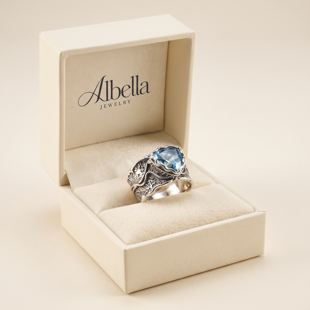 Blue Topaz Statement Ring in Albella Jewelry gift box
