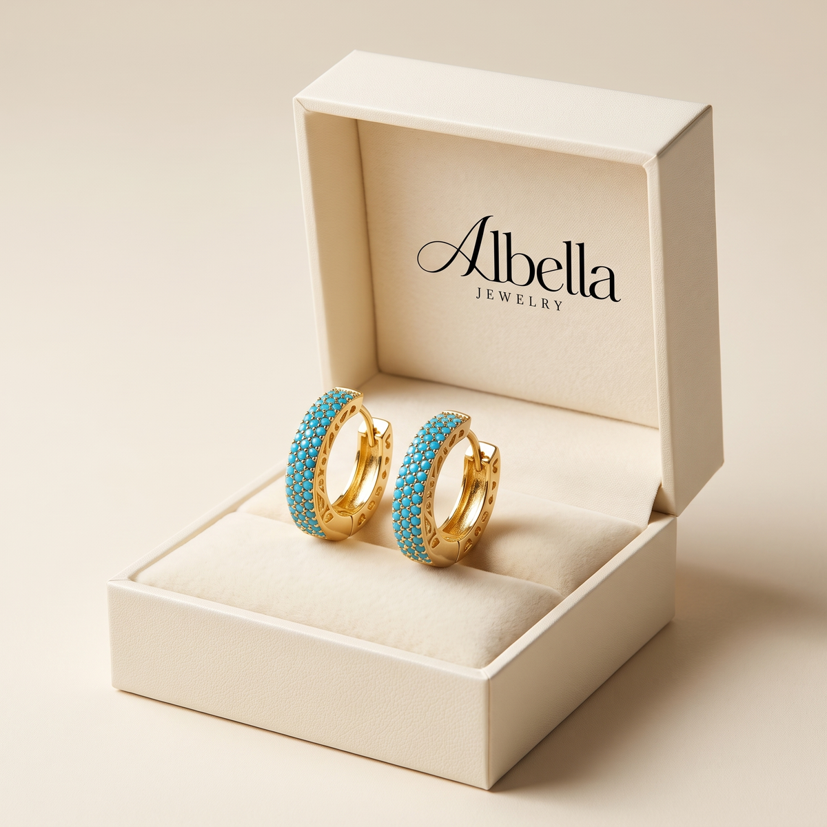 Minimalist Turquoise Hoop Earrings in Albella Jewelry gift box