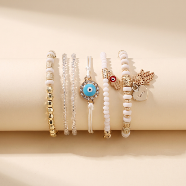 Elegant Gold Hamsa Bracelet Set – Albella Jewelry