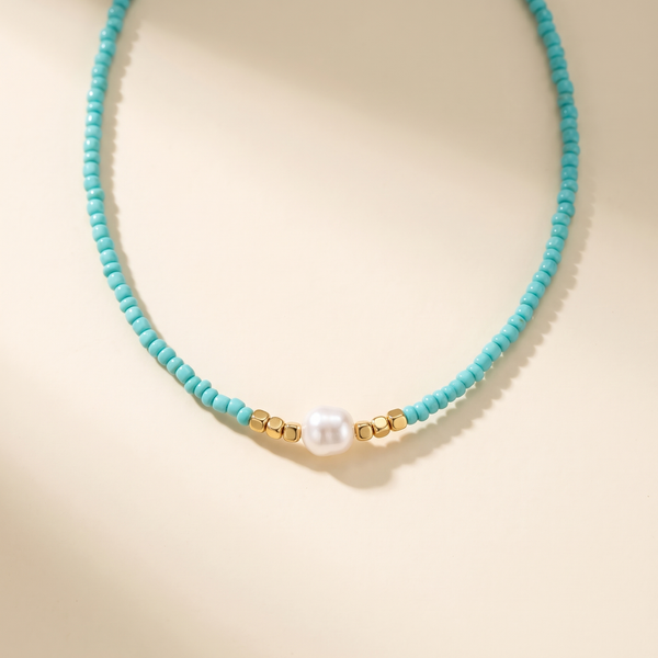 Minimalist Turquoise and Pearl Necklace – Albella Jewelry