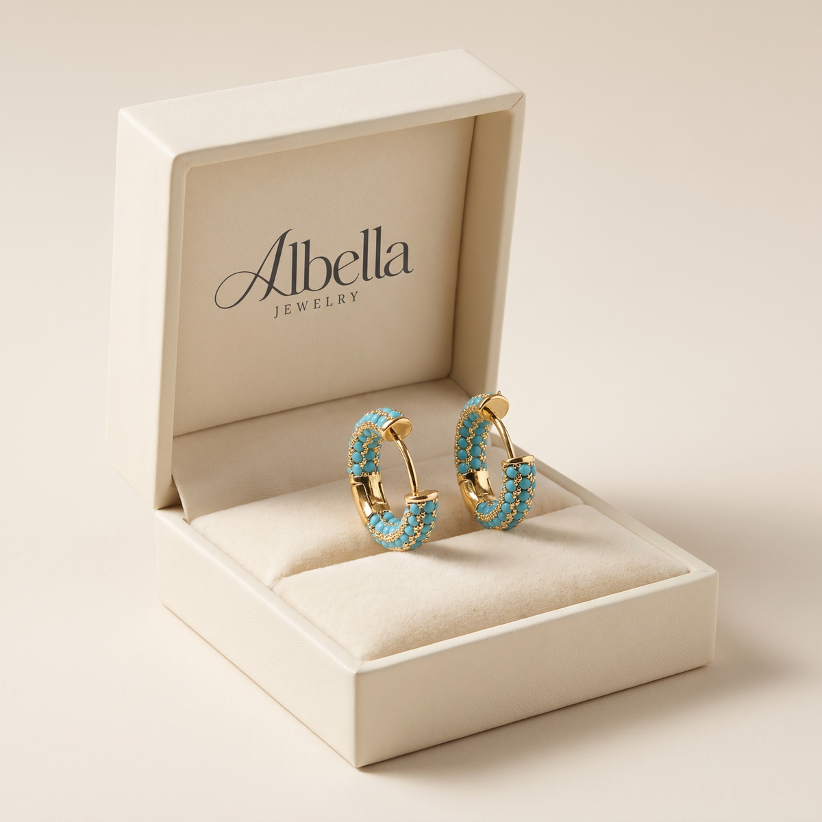 Turquoise Hoop Earrings in Albella Jewelry gift box