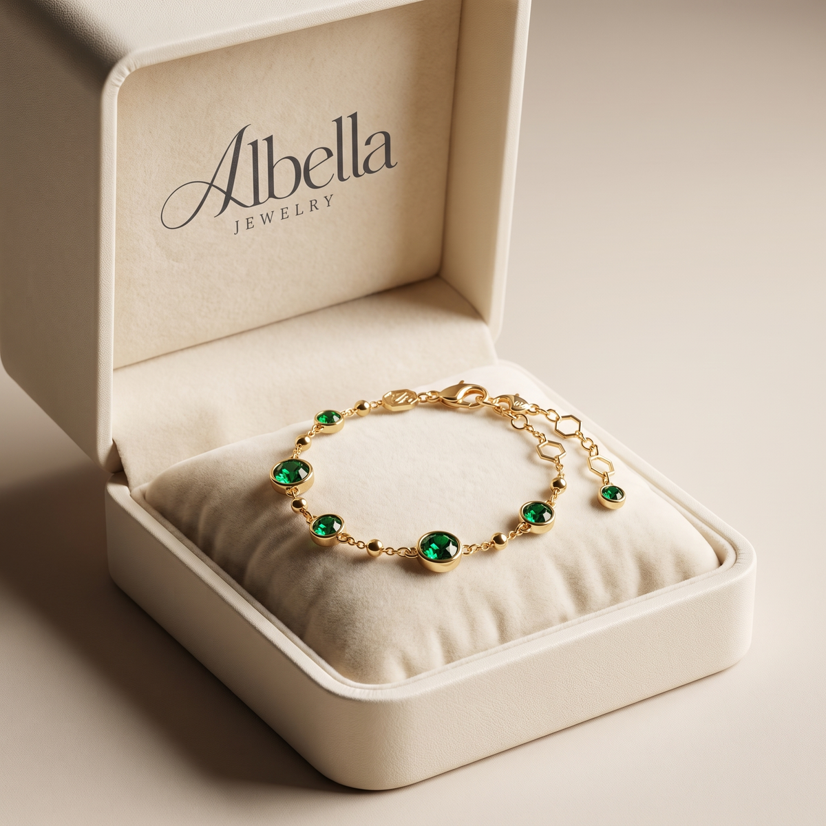 Delicate Emerald Bracelet in Albella Jewelry gift box
