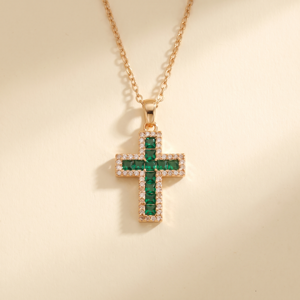 Solene Emerald Cross Pendant Necklace – Albella Jewelry