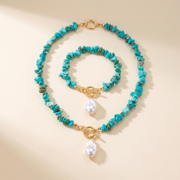 Turquoise & Pearl Necklace and Bracelet Set – Albella Jewelry