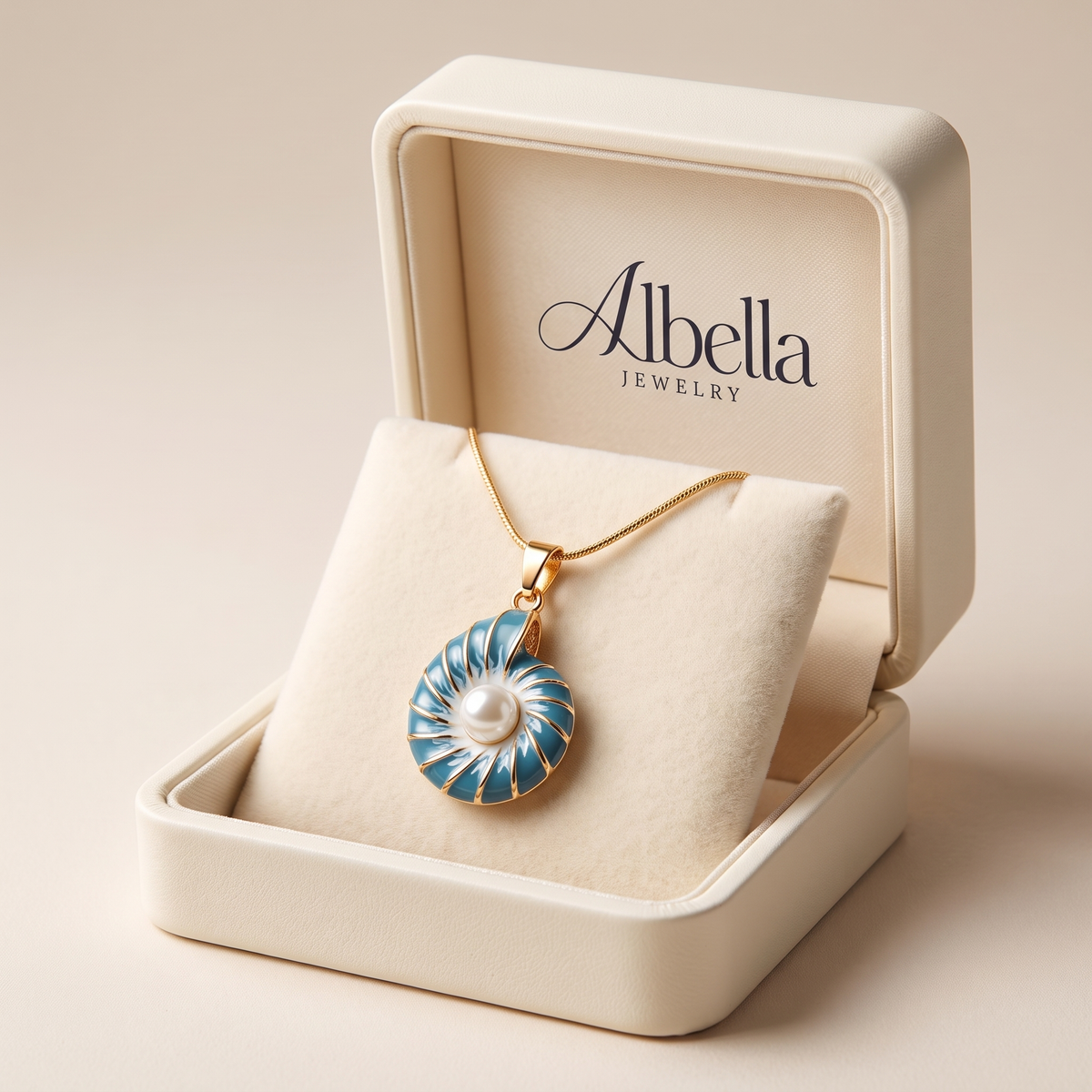 Gold Shell Pearl Necklace in Albella Jewelry gift box