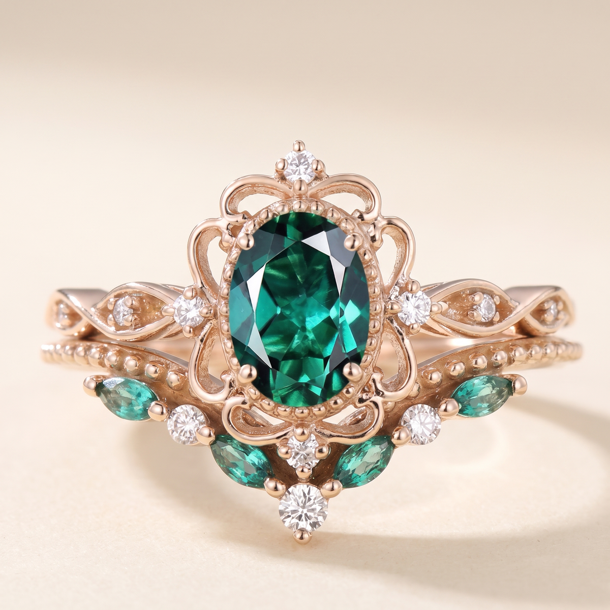 Aurelle Emerald Crown Ring Set – Albella Jewelry