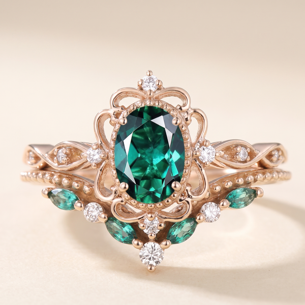 Aurelle Emerald Crown Ring Set – Albella Jewelry