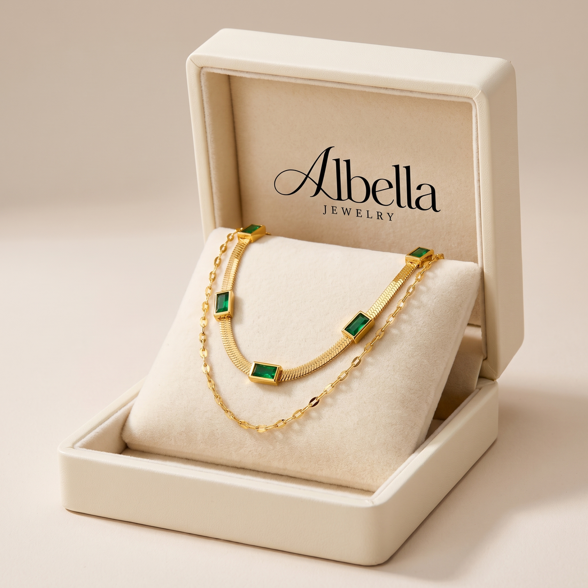 Sorella Gem Retro Double-Layer Necklace in Albella Jewelry gift box