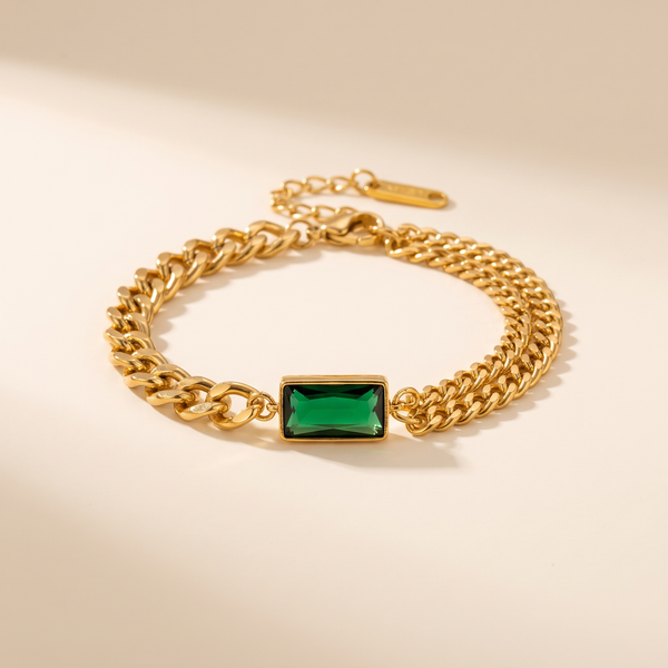Gold Emerald Bar Chain Bracelet – Albella Jewelry