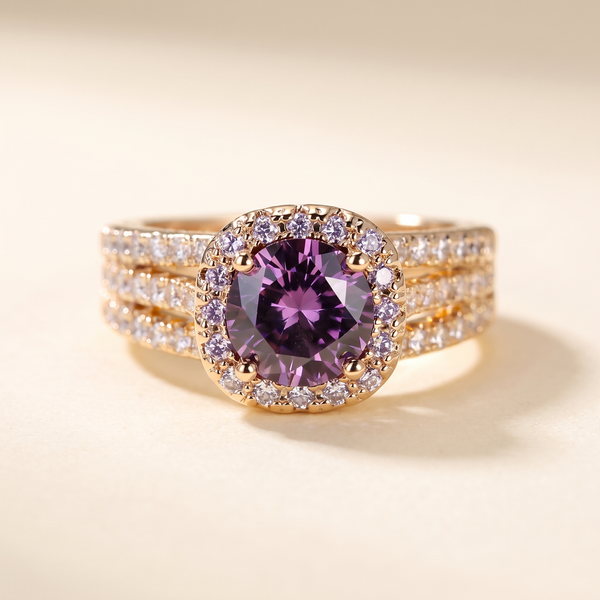 Amethyst Halo Gold Ring – Albella Jewelry